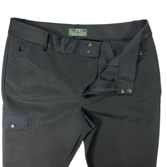 LRL Lauren Active Pants Women 16 Black Scuba Cargo Straight Leg Athletic Pull On - Picture 3 of 14